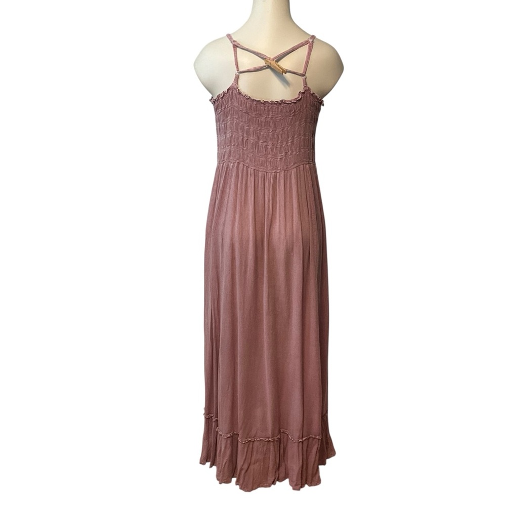 RETRO Small - Medium Maxi Dress Stretch Bust Embroidery Details Mauve Pink Lace - Picture 4 of 8